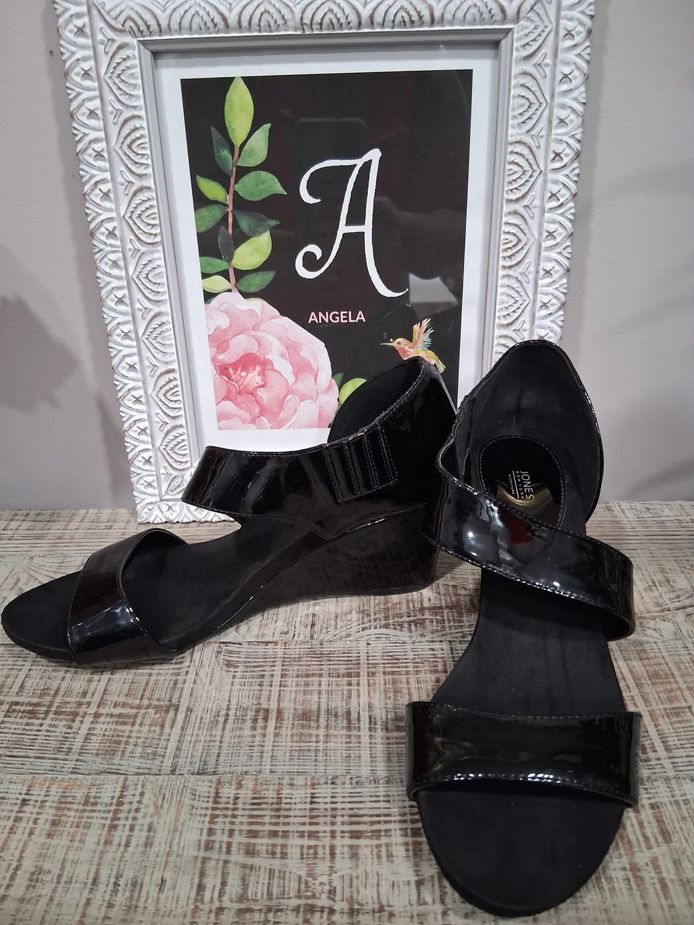 Jones New York Black Patent Wedge Sandals